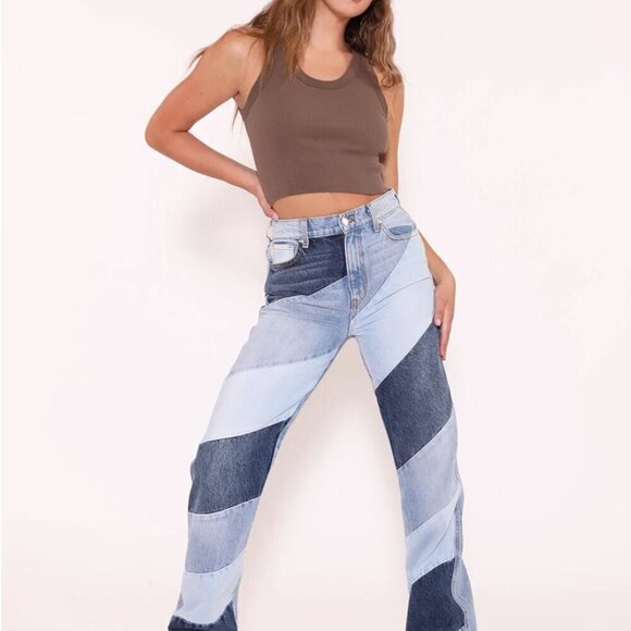 Revice 90's Baby Candy Shop Candy Stripe Denim Jeans Wide Leg High Waisted Fit - Picture 2 of 13